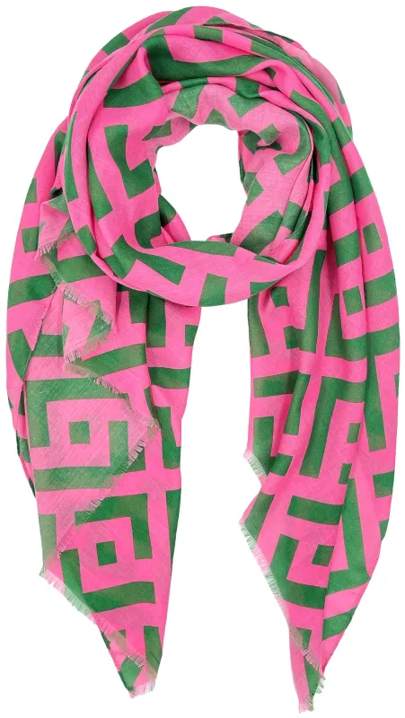 PINK GREEN GEOMETRIC PRINT SCARF ( 410095 PNK ) sold by Oh My Jewelry