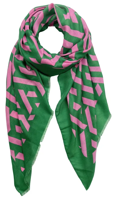 GREEN GEOMETRIC PRINT SCARF ( 410093 GRN ) sold by Oh My Jewelry