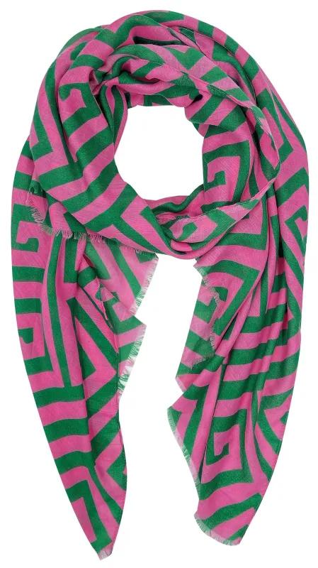 PINK GREEN GEOMETRIC PRINT SCARF ( 410036 PNK ) sold by Oh My Jewelry