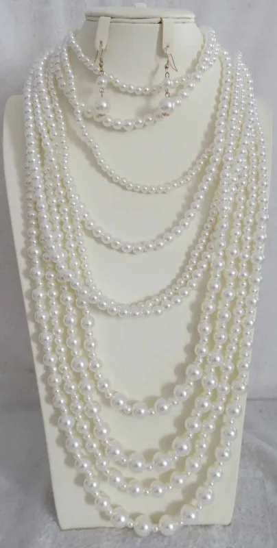 GOLD CREAM PEARL NECKLACE SET ( 4020 CRM ) sold by Oh My Jewelry