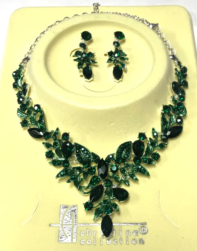 SILVER NECKLACE SET GREEN STONES ( 19951 SEME ) sold by Oh My Jewelry