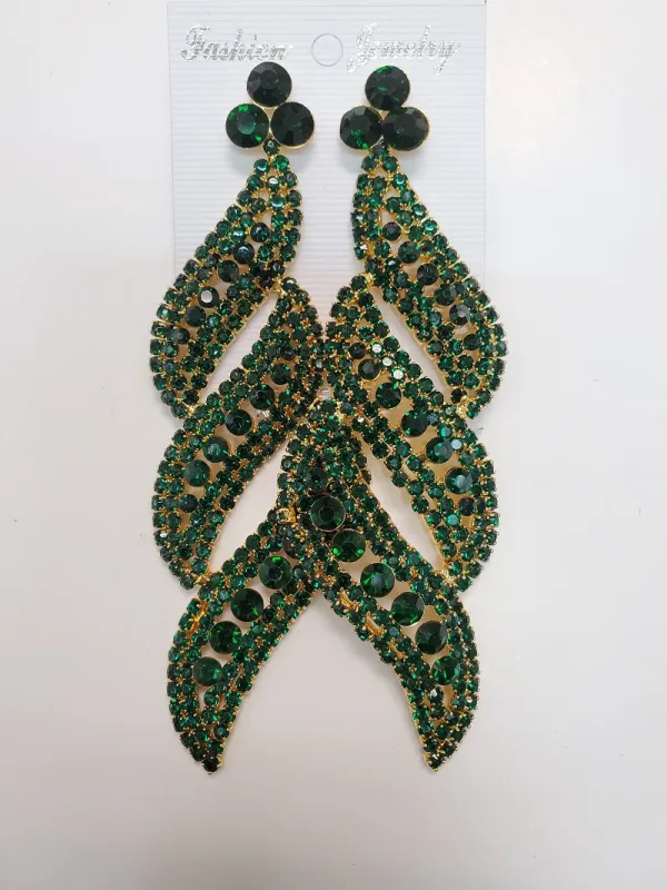 LARGE GOLD EARRINGS GREEN EMERALD STONES ( 0592 GEME PIERCE ) sold by Oh My Jewelry