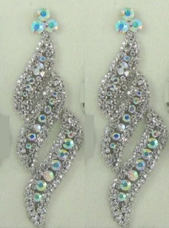 Large Silver with AB Stones Swirl Design Pierce Chandelier Earrings ( 0592 ) sold by Oh My Jewelry
