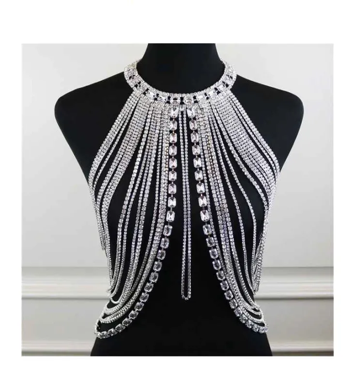 SILVER CLEAR RHINESTONE BODYCHAIN TOP ( 0049 1C ) made by Oh My Jewelry