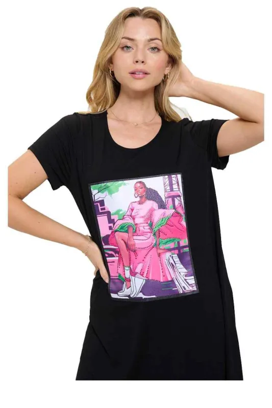 BLACK PINK GREEN WOMAN T SHIRT PLUS SIZE ( 0146 BKP ) made by Oh My Jewelry