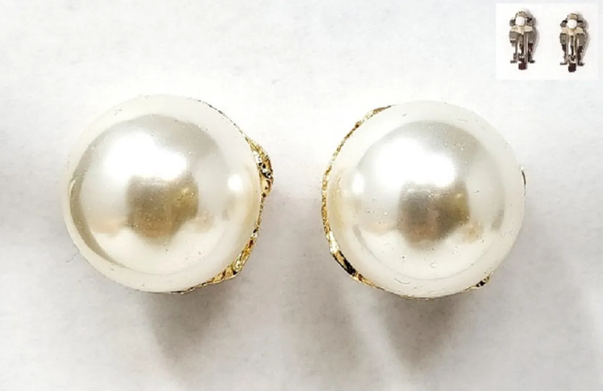 GOLD CREAM PEARL CLIP ON EARRINGS ( 21002 GCR ) made by Oh My Jewelry