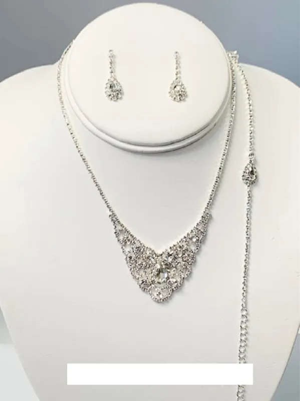 SILVER NECKLACE SET BRACELET CLEAR STONES ( 38228 1CL ) sold by Oh My Jewelry