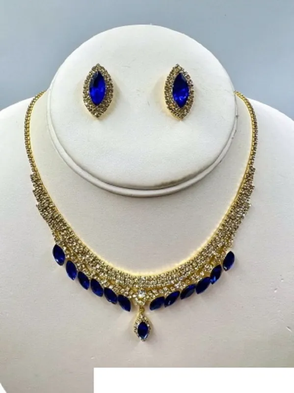 GOLD NECKLACE SET CLEAR BLUE STONES ( 011 2SP ) sold by Oh My Jewelry