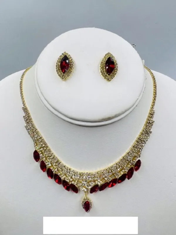 GOLD NECKLACE SET CLEAR RED STONES ( 011 2RD ) made by Oh My Jewelry