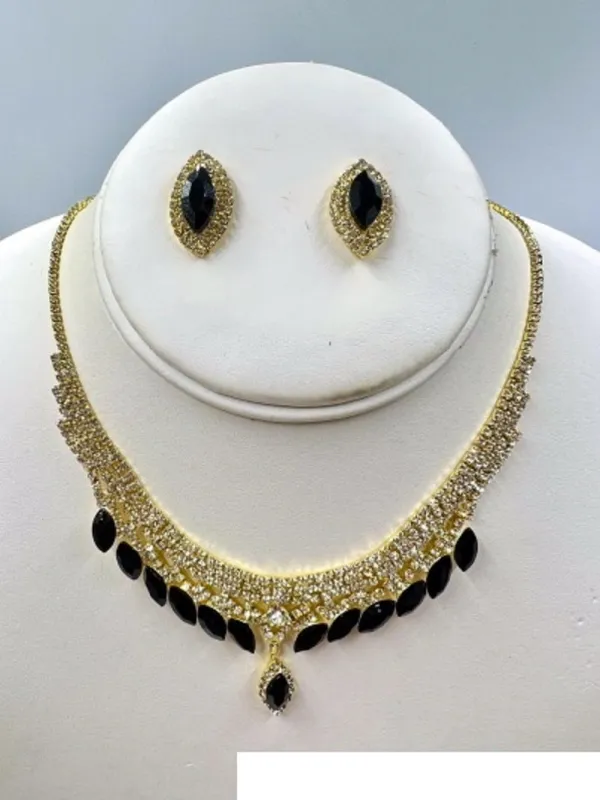 GOLD NECKLACE SET CLEAR BLACK STONES ( 011 2BK ) sold by Oh My Jewelry