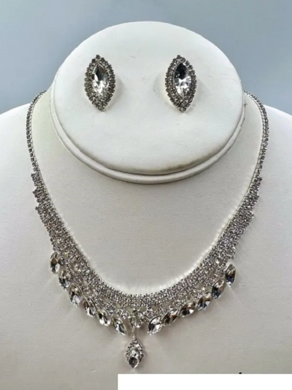 SILVER NECKLACE SET CLEAR STONES ( 011 1CL ) sold by Oh My Jewelry