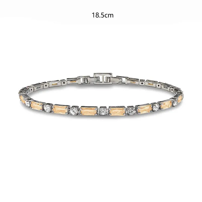 SILVER TENNIS BRACELET CLEAR CHAMPAGNE STONES ( 1285 CLCH ) sold by Oh My Jewelry