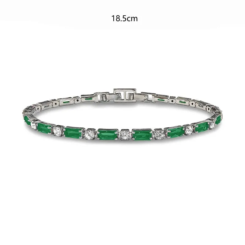 SILVER TENNIS BRACELET CLEAR EMERALD GREEN STONES ( 1285 CLEM ) sold by Oh My Jewelry