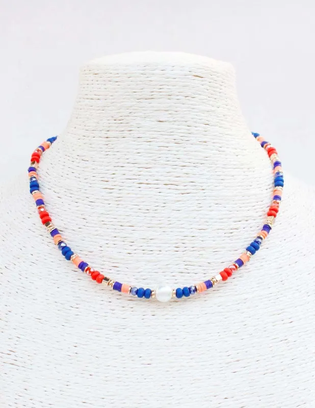 BLUE ORANGE BEAD NECKLACE ( 7032 BLOR ) sold by Oh My Jewelry