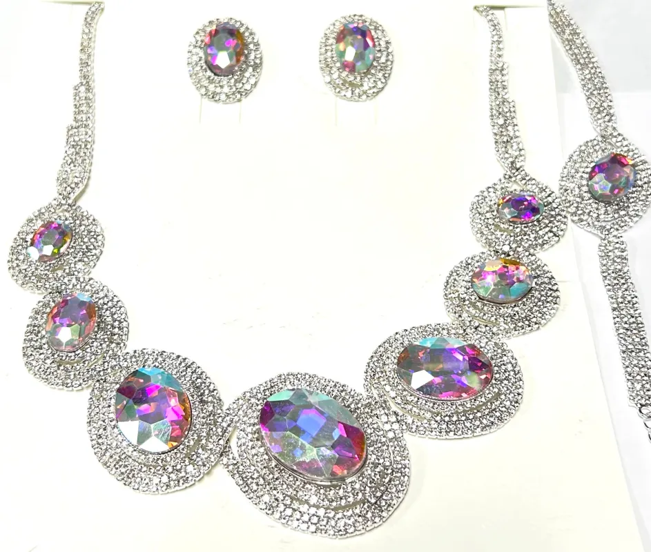 SILVER NECKLACE SET CLEAR AB STONES ( 011 1AB ) sold by Oh My Jewelry