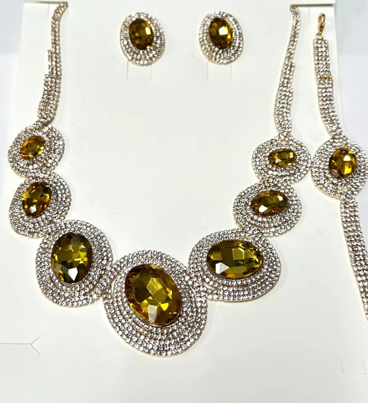 GOLD NECKLACE SET CLEAR GOLD STONES ( 011 2GD ) sold by Oh My Jewelry