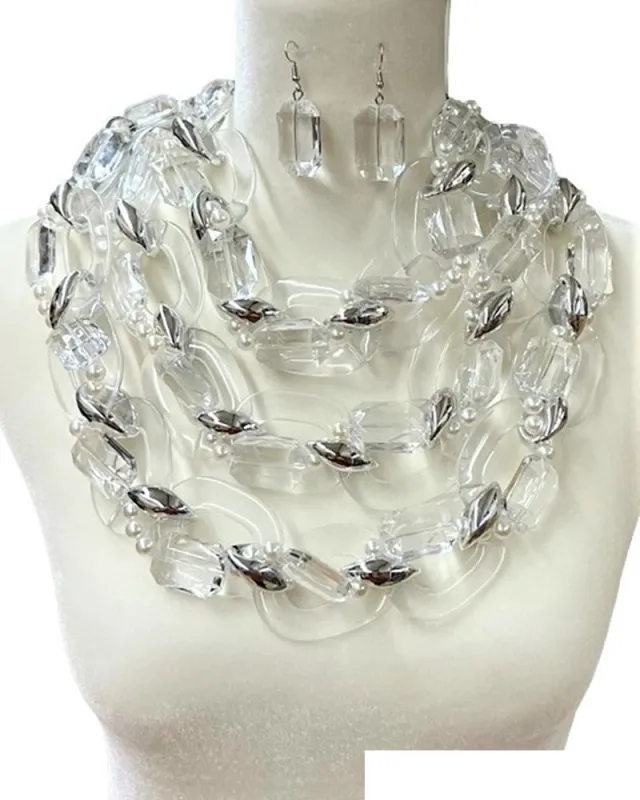 SILVER CLEAR CHUNKY NECKLACE SET ( 3478 RHCL ) sold by Oh My Jewelry