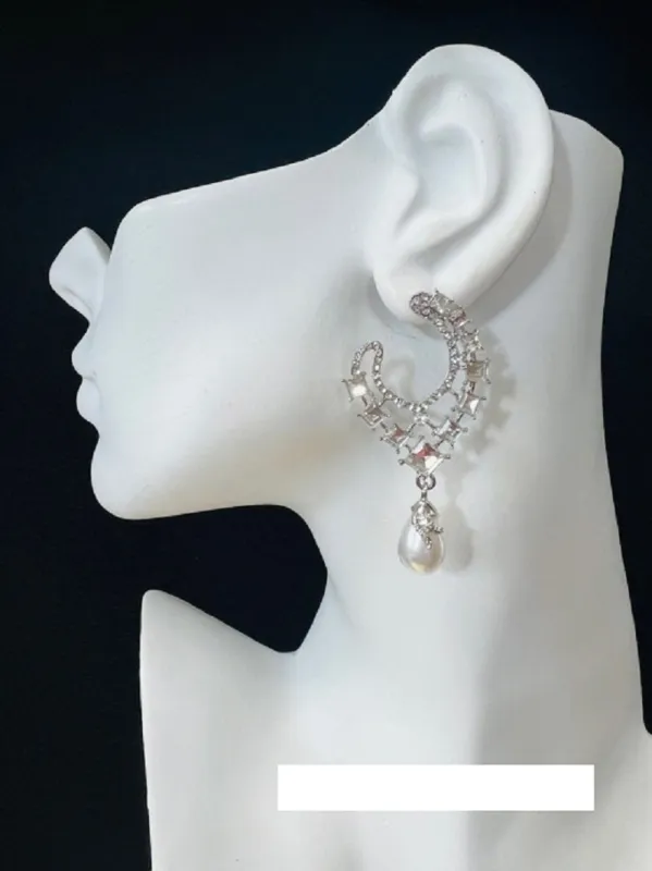 SILVER EARRINGS CLEAR STONES WHITE PEARLS ( 2750 3CL ) sold by Oh My Jewelry