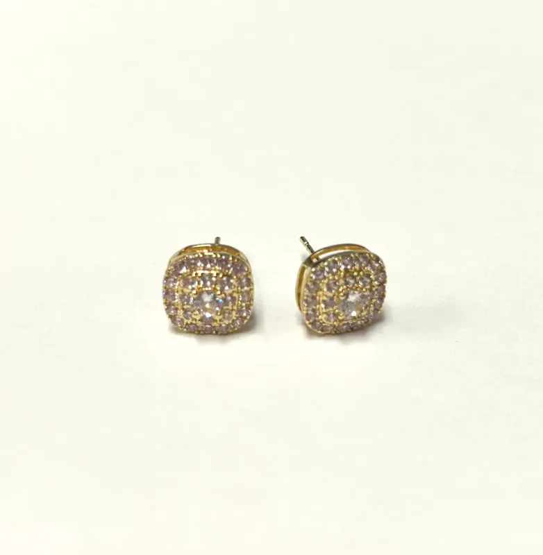 GOLD SQUARE STUD EARRINGS CLEAR CZ STONES ( 3712 G ) sold by Oh My Jewelry