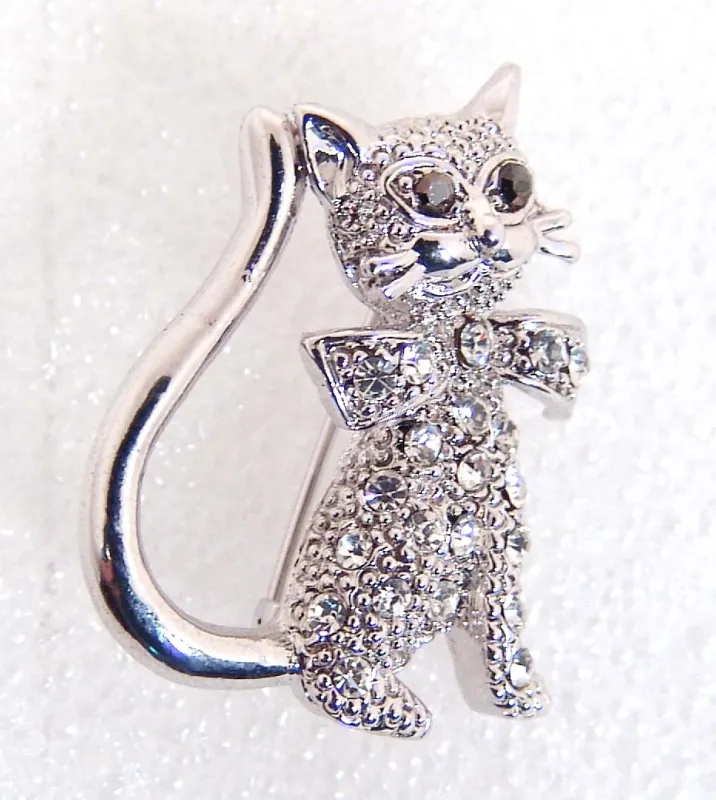 SILVER CAT BROOCH CLEAR CZ STONES ( 386 ) sold by Oh My Jewelry