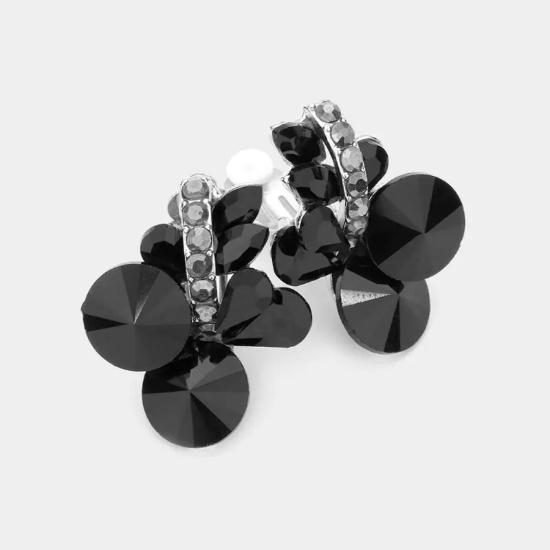 SILVER CLIP ON EARRINGS BLACK STONES ( 8067 SBK ) sold by Oh My Jewelry
