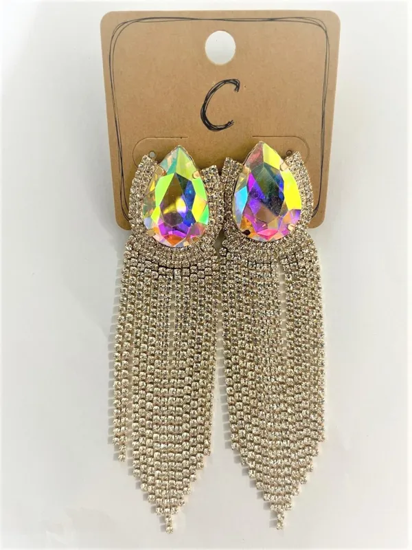 DANGLING GOLD EARRINGS CLEAR AB STONES ( 2047 GPABCL ) sold by Oh My Jewelry