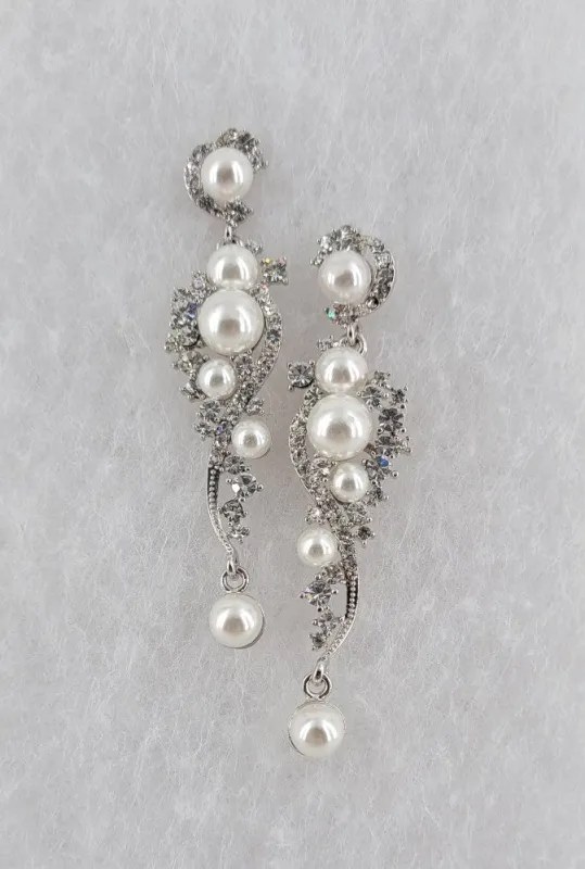 SILVER EARRINGS CLEAR STONES WHITE PEARLS ( 1192 S ) sold by Oh My Jewelry
