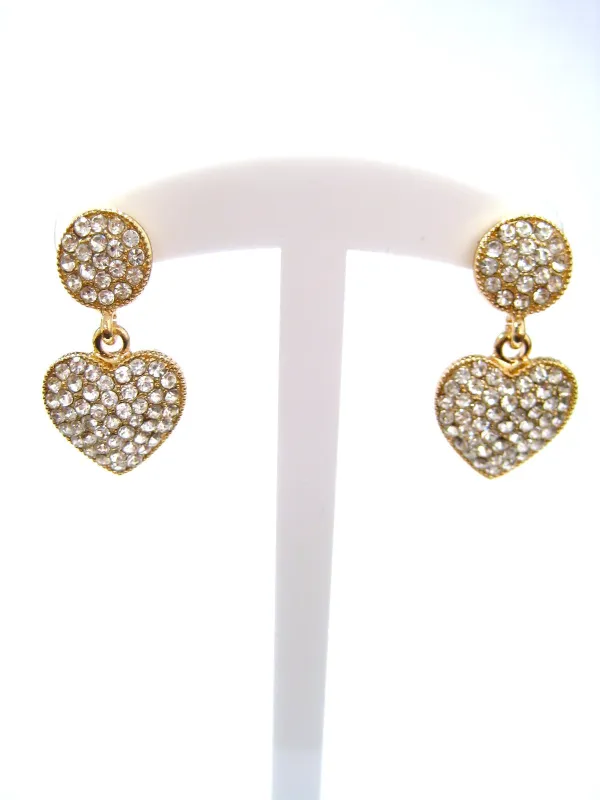 DANGLING GOLD HEART EARRINGS CLEAR STONES ( 3938 GCL ) sold by Oh My Jewelry