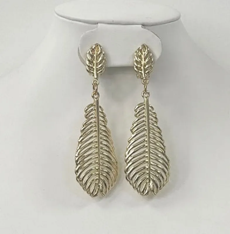 GOLD METAL LEAF CLIP ON EARRINGS ( 3087 G ) sold by Oh My Jewelry