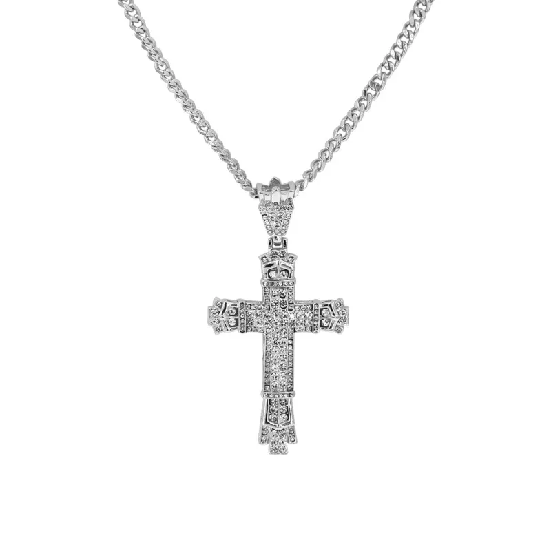 SILVER NECKLACE CROSS PENDANT CLEAR STONES ( 18382 CRR ) sold by Oh My Jewelry