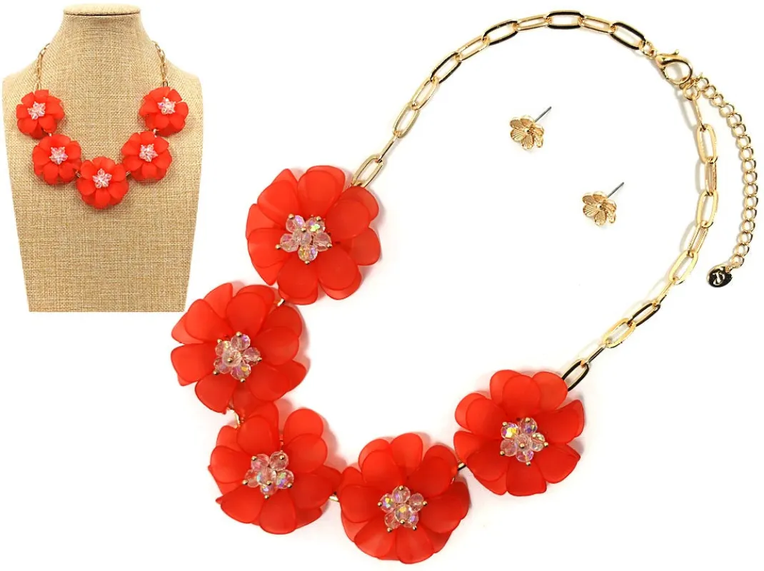 GOLD CORAL FLOWER NECKLACE SET ( 1102 GDCO ) sold by Oh My Jewelry