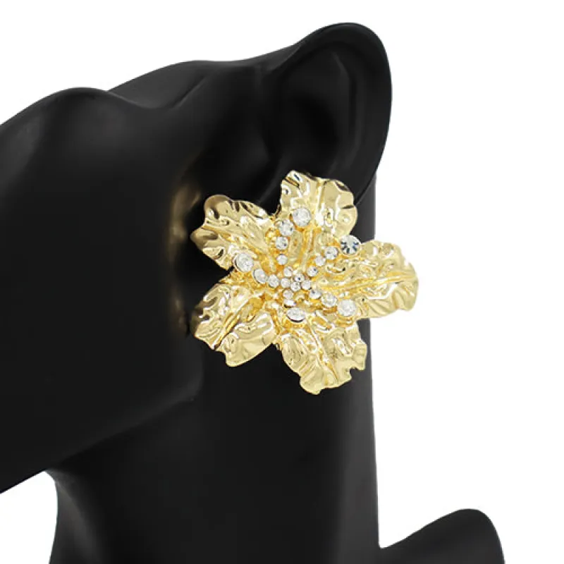 GOLD FLOWER EARRINGS CLEAR STONES ( 4371 GD ) sold by Oh My Jewelry