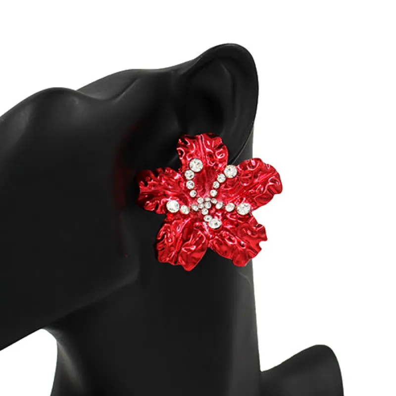 RED FLOWER EARRINGS CLEAR STONES ( 4371 RED ) sold by Oh My Jewelry