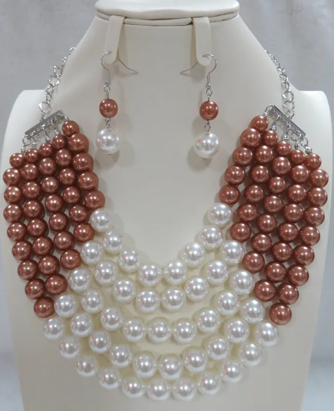 SILVER Brown White PEARL NECKLACE SET ( 604 BN ) sold by Oh My Jewelry