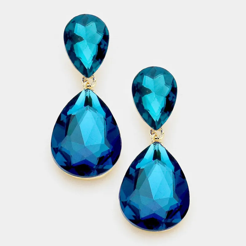 1.25" GOLD BLUE AB TEARDROP STONE EARRINGS ( 2337 HL ) sold by Oh My Jewelry