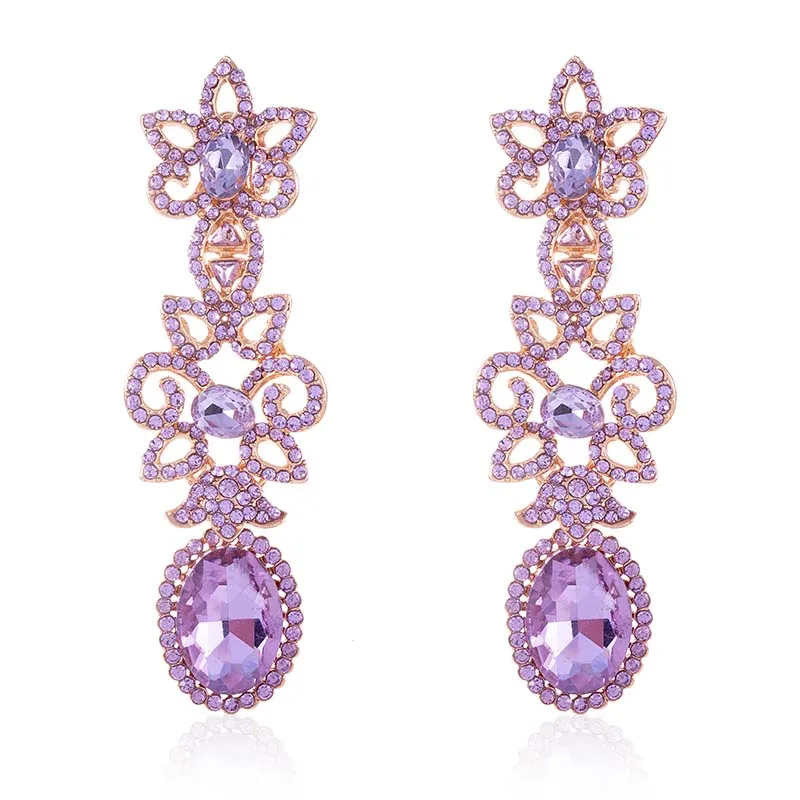 GOLD DANGLING EARRINGS LAVENDER STONES ( 2568 LV ) sold by Oh My Jewelry