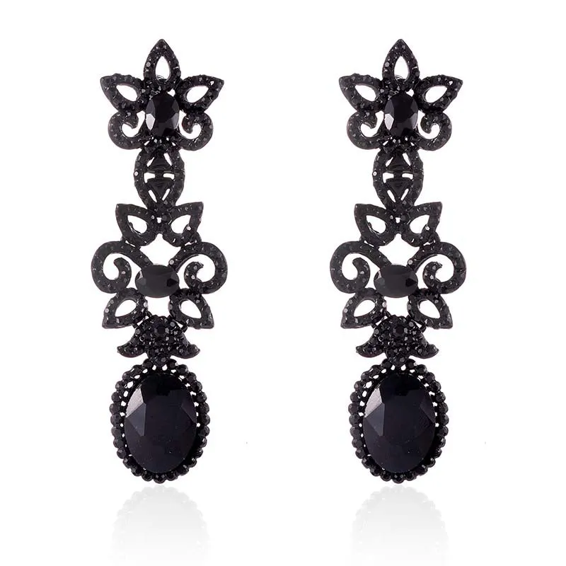 BLACK DANGLING EARRINGS BLACK STONES ( 2568 JET ) sold by Oh My Jewelry