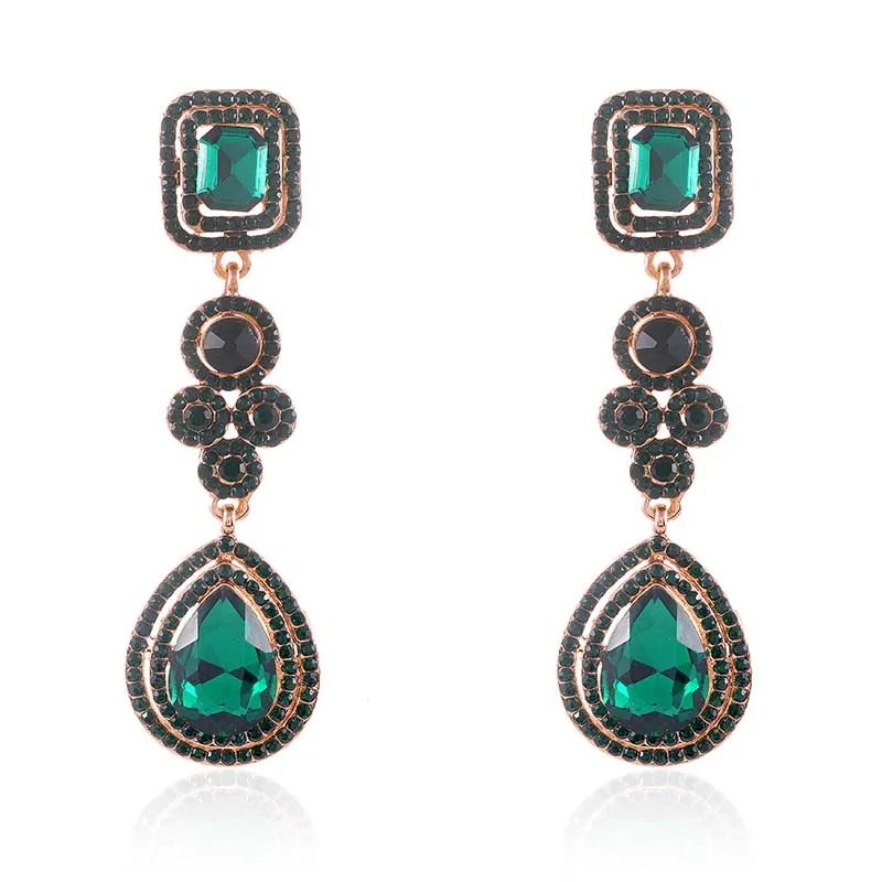 GOLD EMERALD GREEN DANGLING EARRINGS ( 2564 EM ) sold by Oh My Jewelry