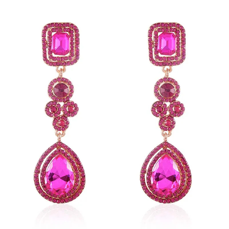 GOLD FUCHSIA DANGLING EARRINGS ( 2564 FU ) made by Oh My Jewelry