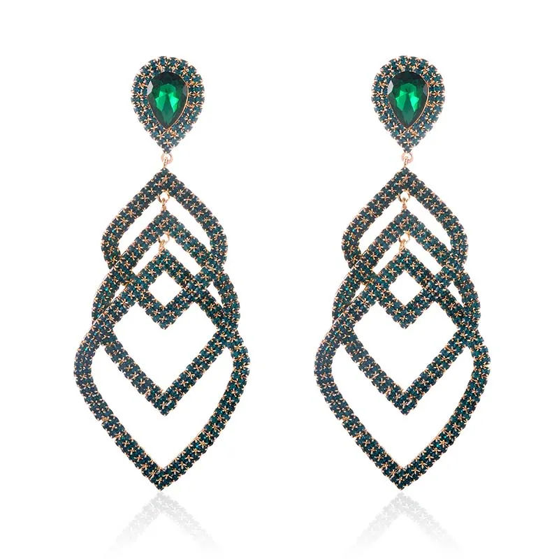 GOLD DANGLING EARRINGS GREEN STONES ( 2570 EM ) sold by Oh My Jewelry
