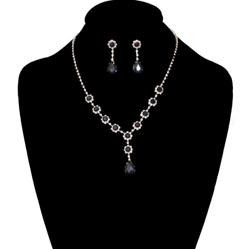 SILVER NECKLACE CLEAR NAVY BLUE STONES ( 1640 SNV ) sold by Oh My Jewelry
