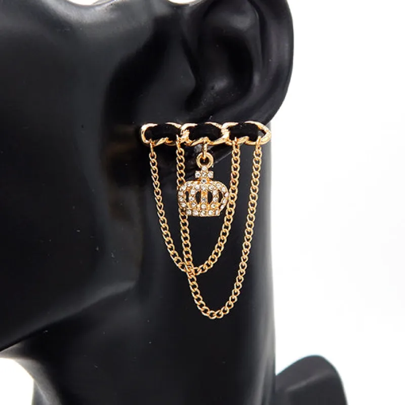 GOLD BLACK CHAIN CROWN EARRINGS CLEAR STONES ( 3494 GDCLR) sold by Oh My Jewelry