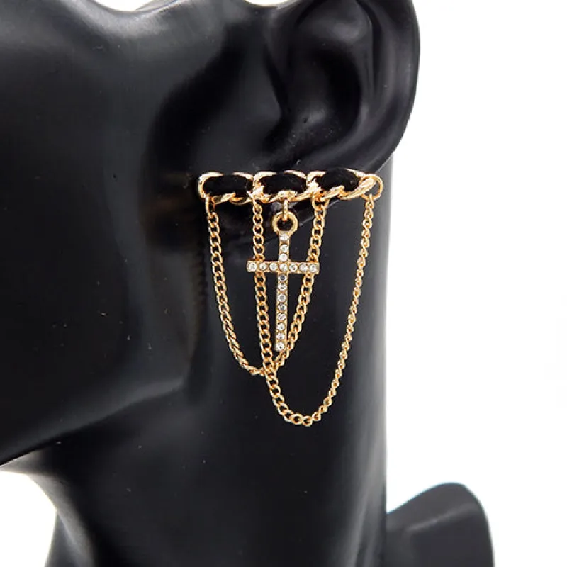 BLACK GOLD CROSS EARRINGS CLEAR STONES ( 3497 GDCLR ) sold by Oh My Jewelry