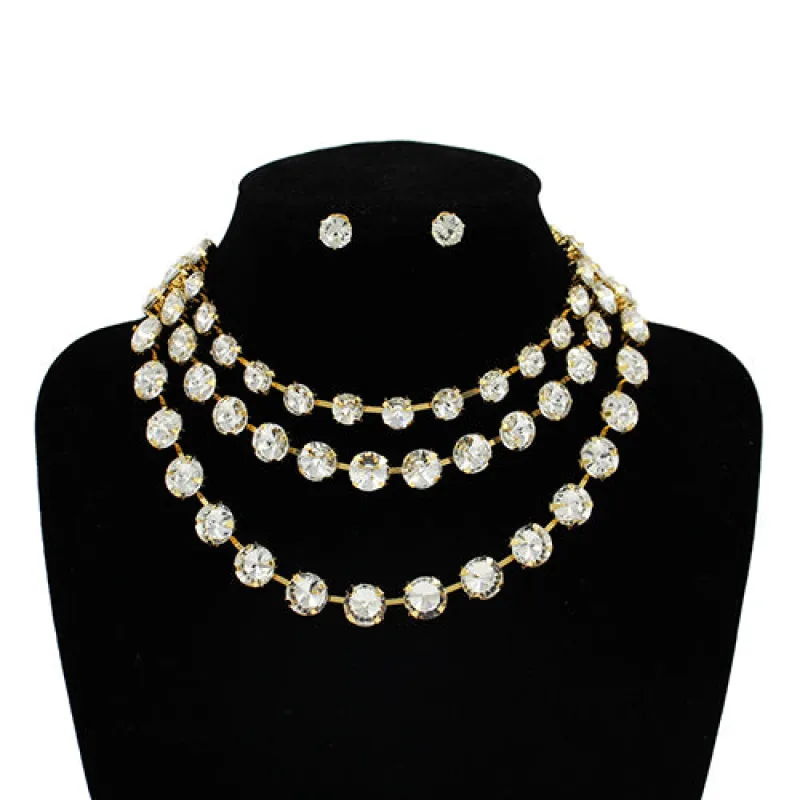 GOLD NECKLACE SET CLEAR STONES ( 2109 GDCLR ) sold by Oh My Jewelry