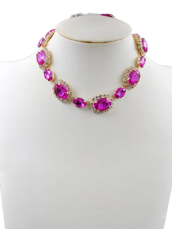 GOLD NECKLACE SET CLEAR PINK STONES ( 241502 RNK ) sold by Oh My Jewelry