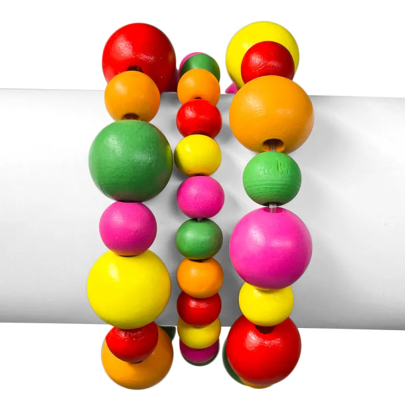 MULTI COLOR WOODEN STRETCH BRACELET ( 10115 LMT ) sold by Oh My Jewelry