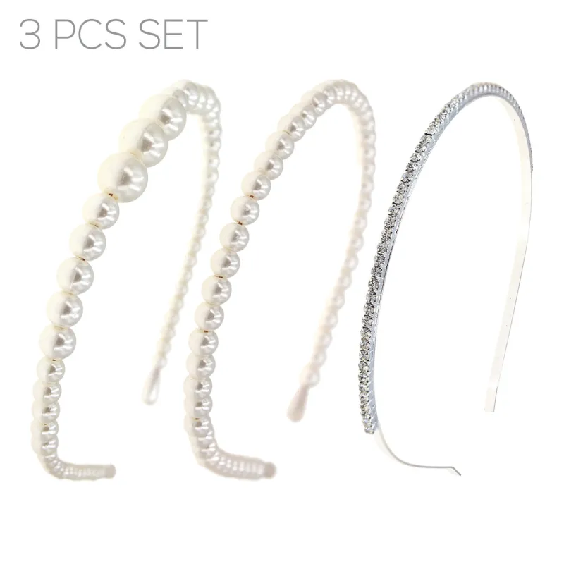 3 PIECE SILVER WHITE PEARL HEAD BANDS ( 72114 WHS ) sold by Oh My Jewelry