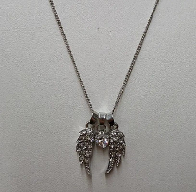 Rhinestone Wings with Heart Charms Necklace made by Oh My Jewelry