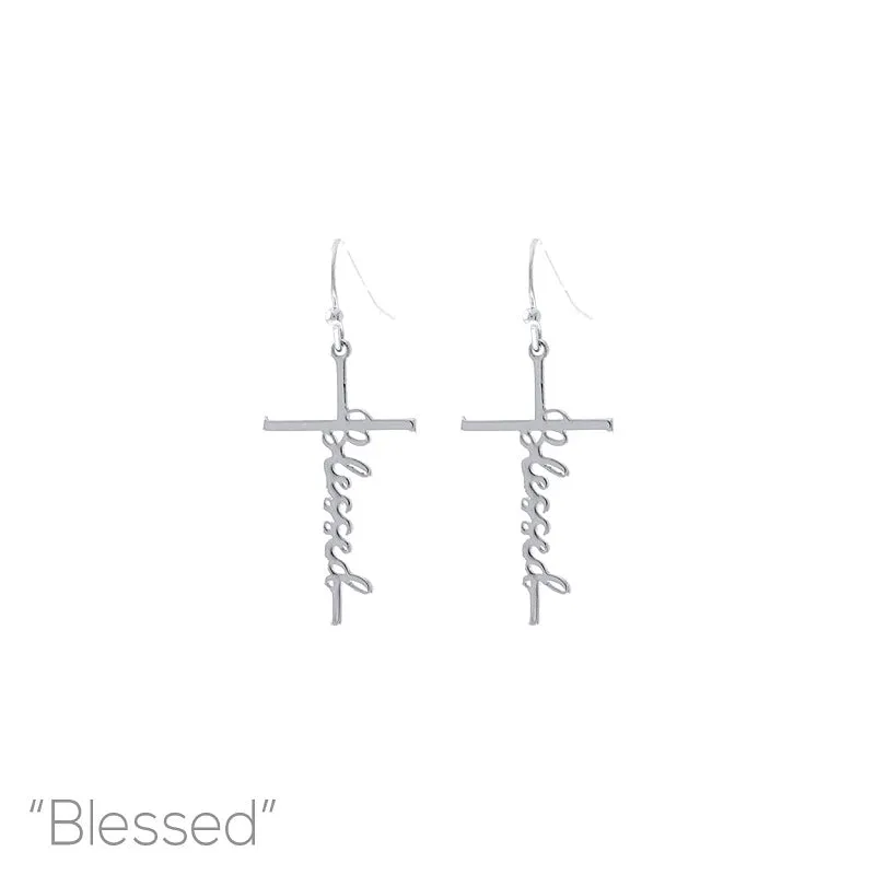 SILVER BLESSED CROSS EARRINGS ( 27722 S ) sold by Oh My Jewelry