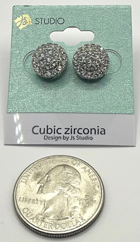 SILVER ROUND EARRINGS CLEAR CZ STONES ( 3703 S ) sold by Oh My Jewelry